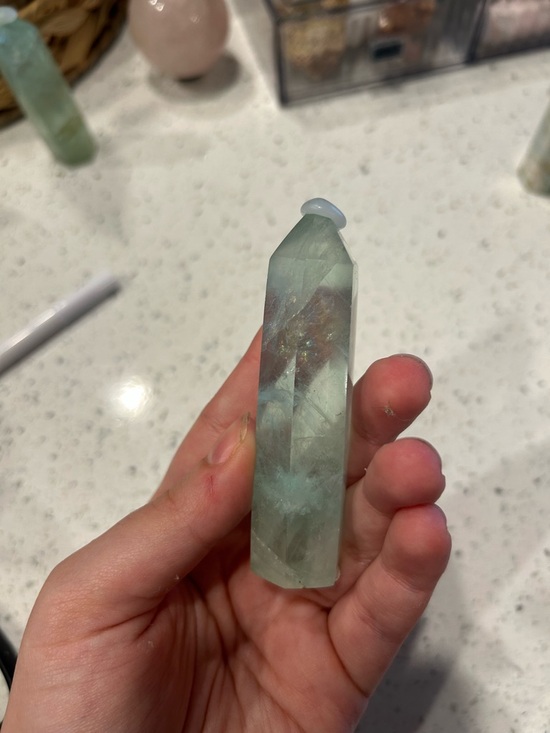 HUGE RAINBOWS Green Fluorite Point Crystal Tower - Picture 4 of 10